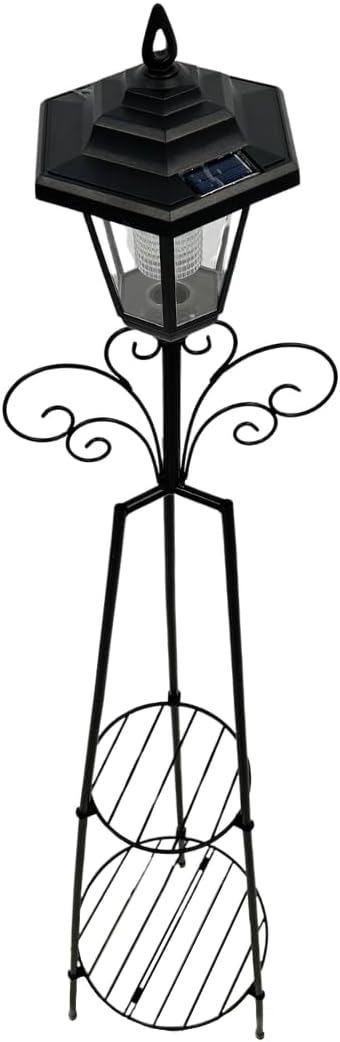 abc HOME Pflanzständer mit LED-Laterne – Garten Obelisk aus Metall – 135cm hohe Rankhilfe mit Solar-