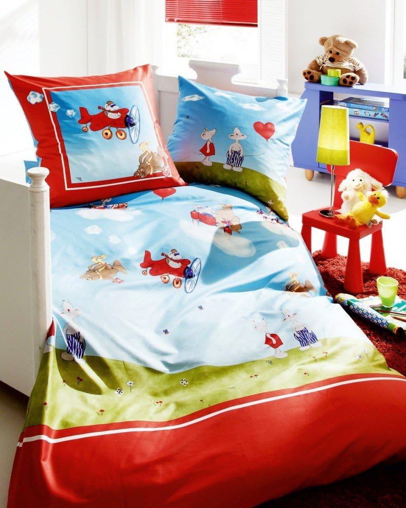 Kaeppel LINON Kinder BETTWÄSCHE Wolken PIONIERE ROT 135x200cm 2 TLG.