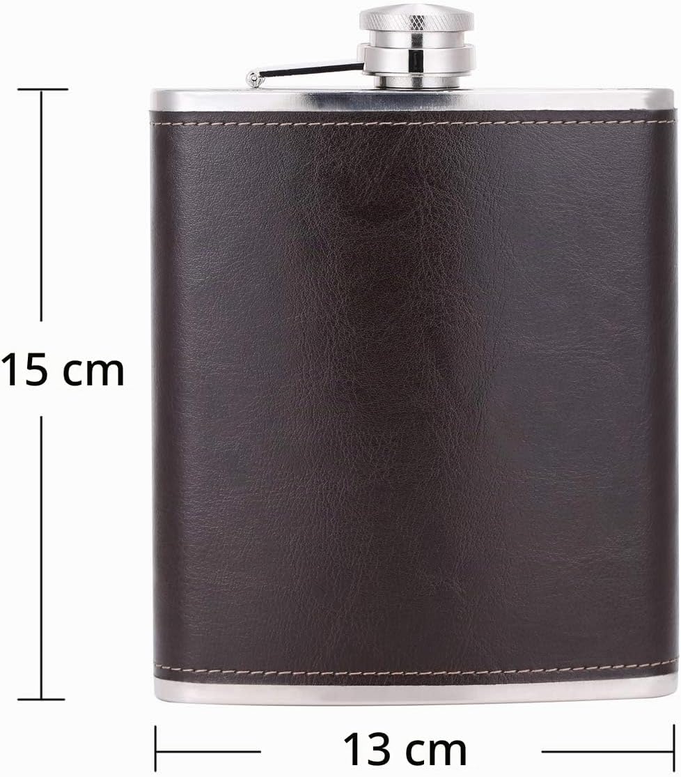 18 oz Coffee Color Stainless Steel Large Capacity Whiskey Liquor Hip Flask with Leather Wrapped, TOX