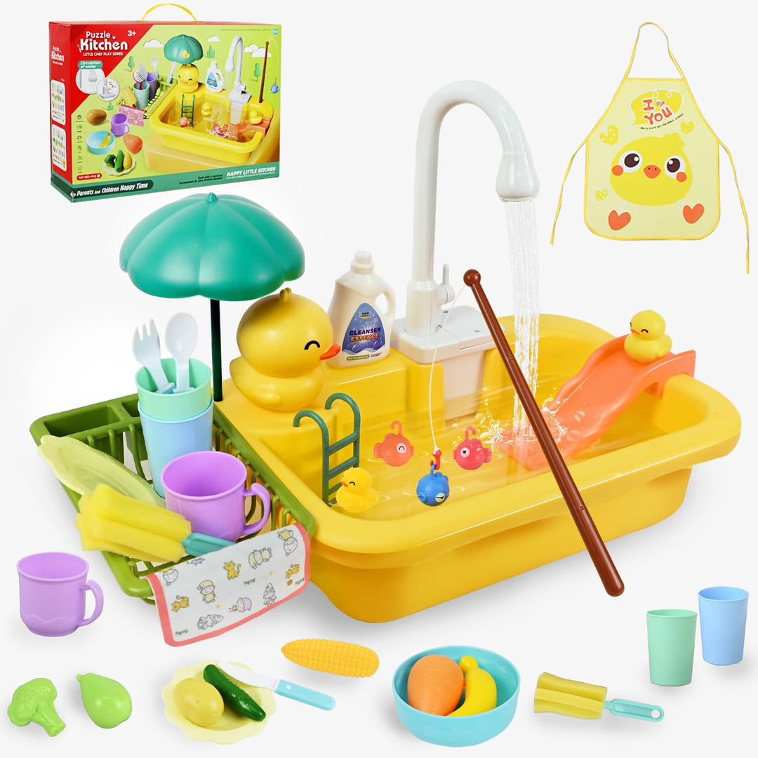 Ulikey Spielspüle Kinder, Küchenspüle Spielzeug Set mit Wasserkreislauf, 2-in-1 Elektrischem Wasserh