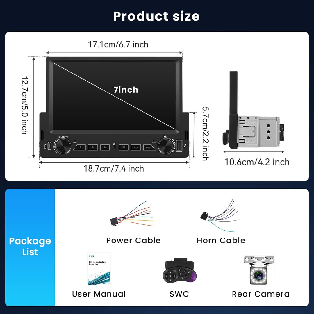 Hikity 1 Din Autoradio Carplay Android Auto Kabelgebundenes 7 Zoll Incell Touchscreen Bildschirm mit