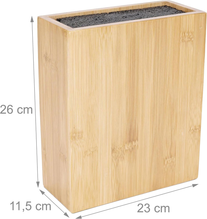 Relaxdays Messerblock unbestückt, Bambus, Borsteneinsatz, HxBxT: 26x 23 x 11,5 cm, Messeraufbewahrun