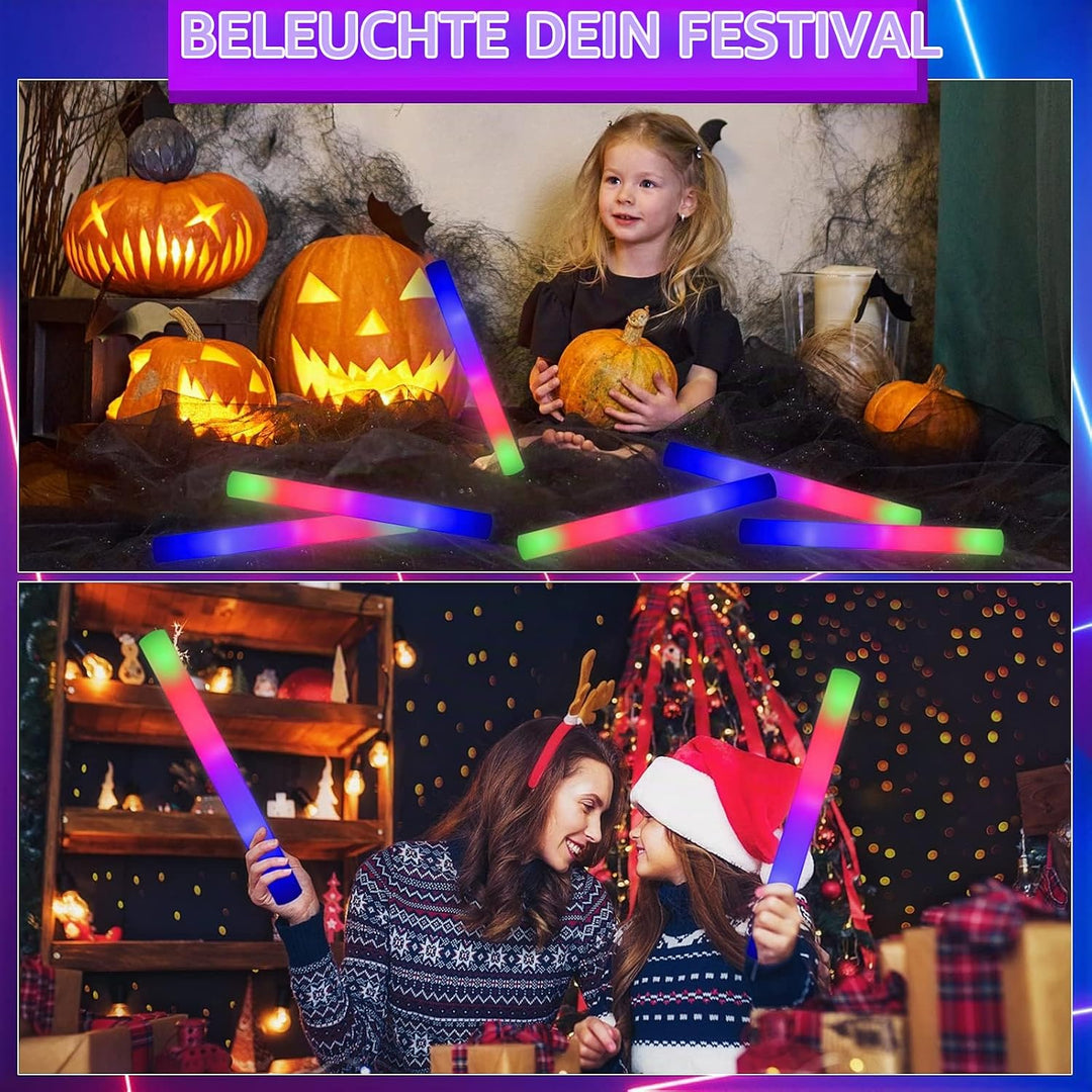 50Stück Leuchtstab LED Set,Weihnachten Mehrfarbig Schaumstoff Blinkstäbe,Knicklichter gross,Leuchten