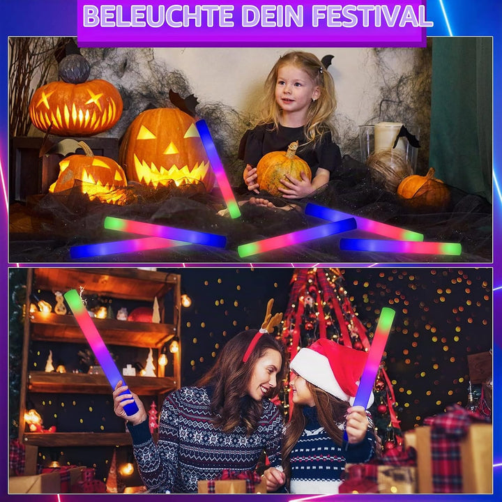 50Stück Leuchtstab LED Set,Weihnachten Mehrfarbig Schaumstoff Blinkstäbe,Knicklichter gross,Leuchten