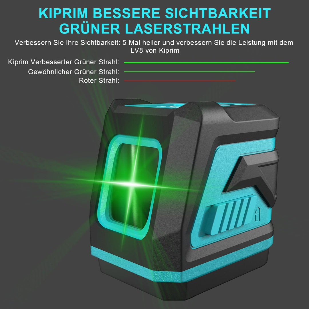 Kiprim Grüner Kreuzlinienlaser LV8 mit Verbesserter Sichtbarkeit, Einstellbarer Helligkeit,Manuellem