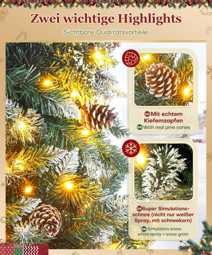 Yorbay künstlicher Weihnachtsbaum mit Beleuchtung weiss Schnee LED Tannenbaum für Weihnachten-Dekora