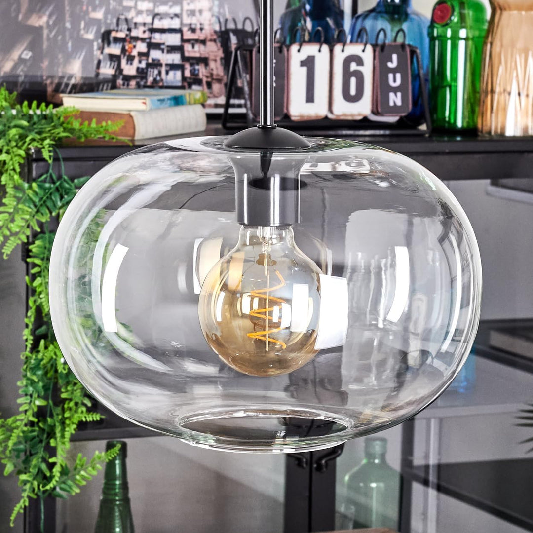 HOFSTEIN Hängeleuchte Apedo, 3-flammige Hängelampe aus Metall/Glas in Schwarz/Klar, moderne Pendelle