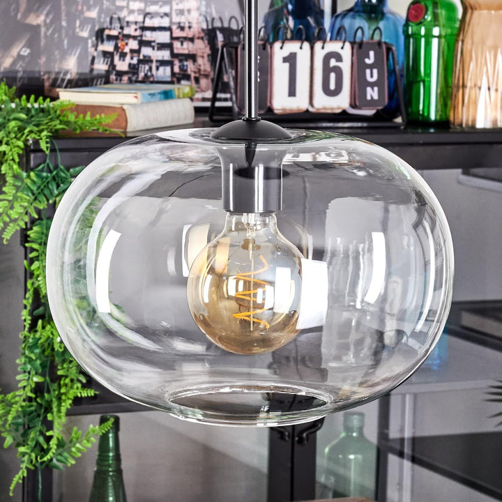 HOFSTEIN Hängeleuchte Apedo, 3-flammige Hängelampe aus Metall/Glas in Schwarz/Klar, moderne Pendelle