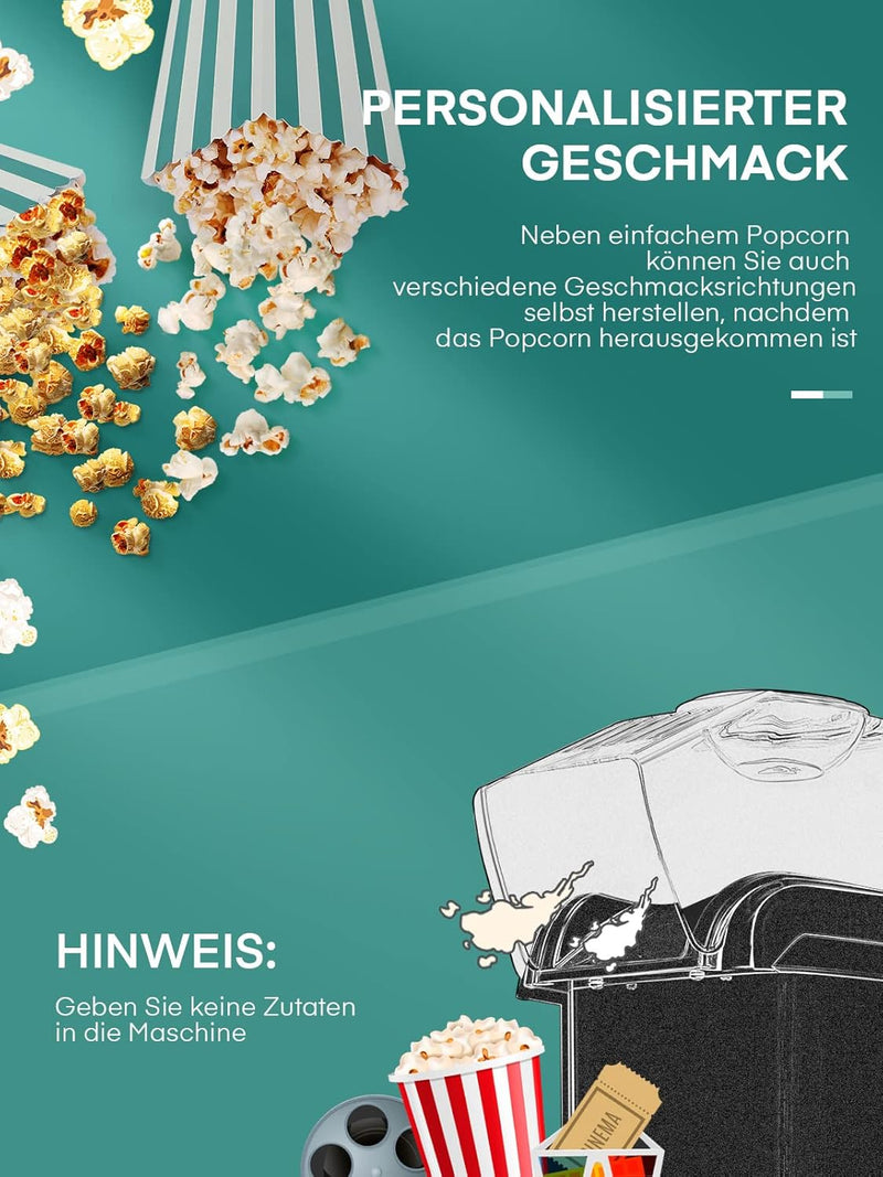 HeissLuft Popcornmaschine,1200W Selbstgemachte Popcorn Maker,Schnelles Popcorn In 2 Minuten,Fett- Un