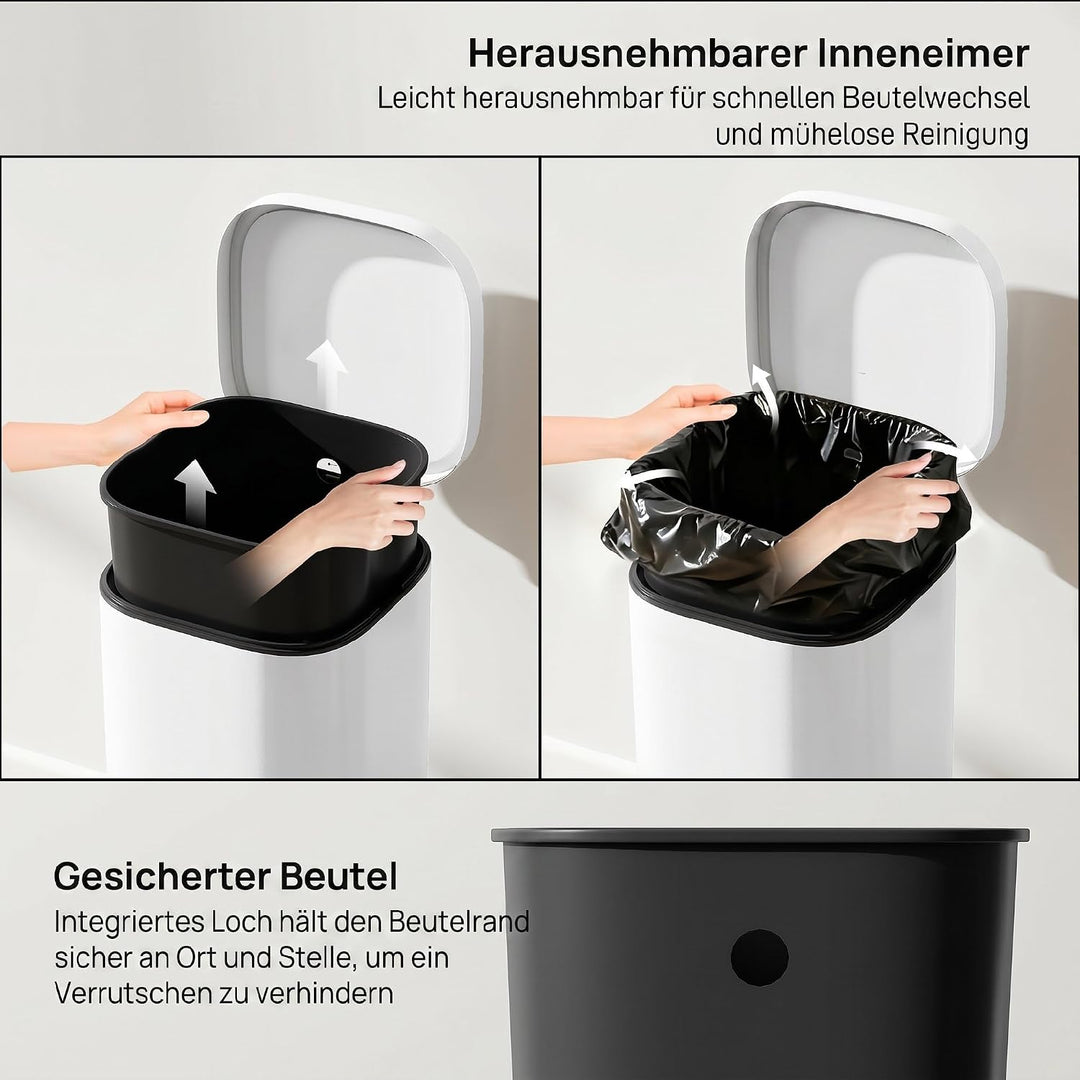 HOMCOM 30L Küchenmülleimer mit Deckel Pedaleimer Weiss, Weiss