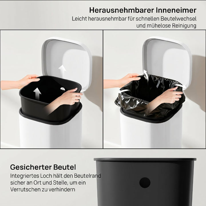 HOMCOM 30L Küchenmülleimer mit Deckel Pedaleimer Weiss, Weiss