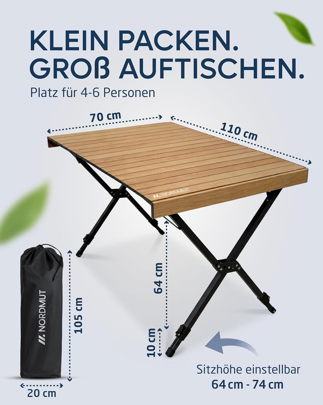 NORDMUT® Campingtisch klappbar – Hochwertiger Klapptisch Camping aus Aluminium – Rostfreier Campingt