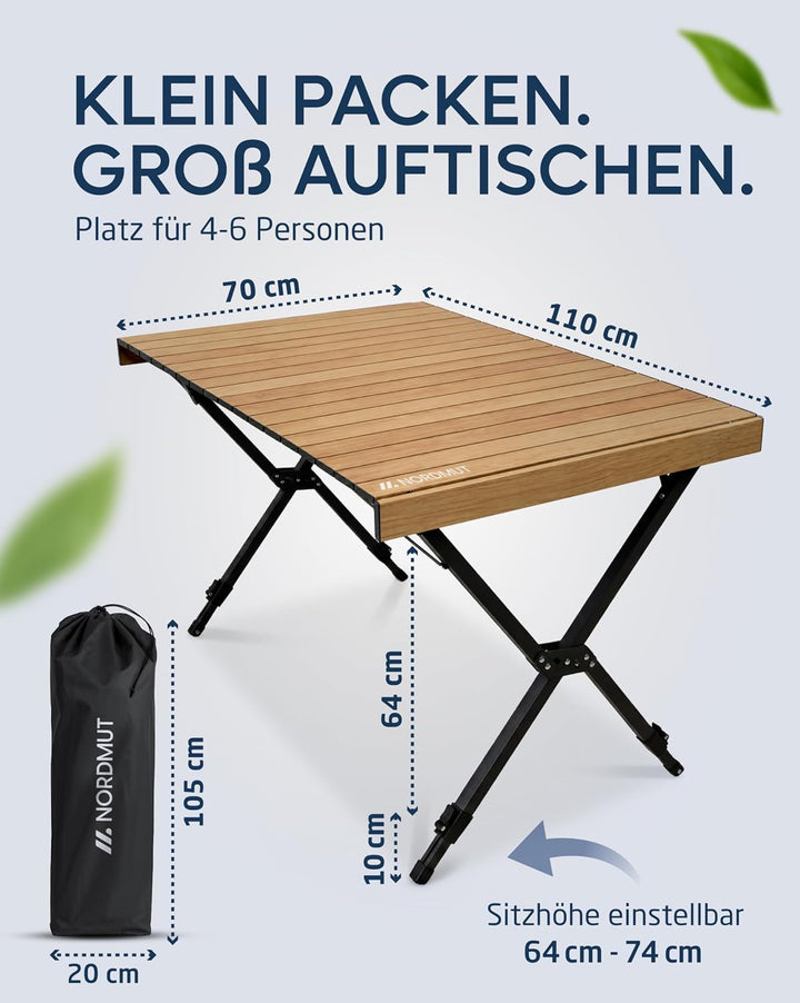 NORDMUT® Campingtisch klappbar – Hochwertiger Klapptisch Camping aus Aluminium – Rostfreier Campingt