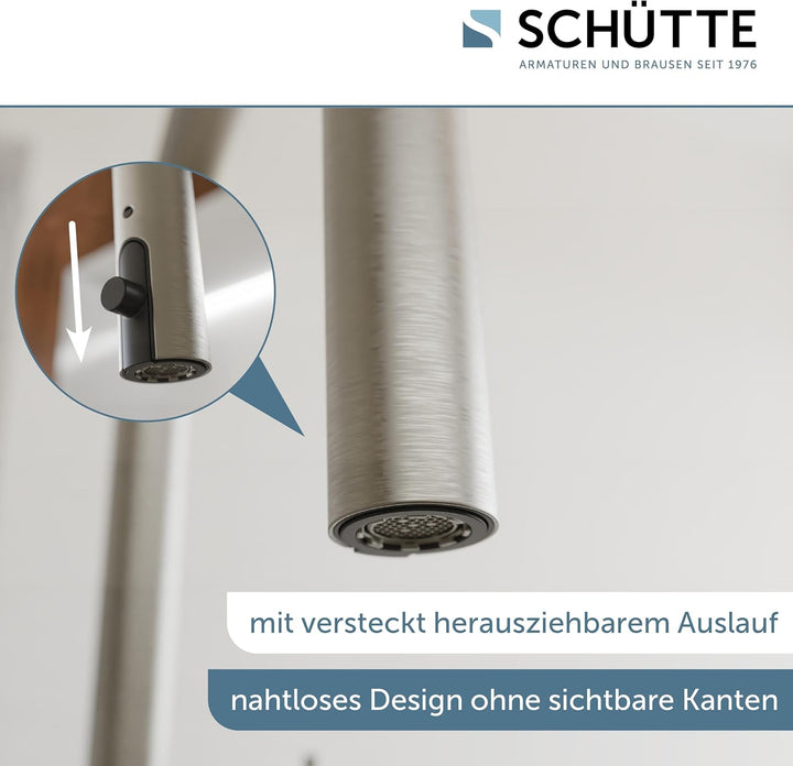 SCHÜTTE 79526 Blackpool Küchenarmatur mit ausziehbarer Geschirrbrause, 360 Grad Wasserhahn für die K