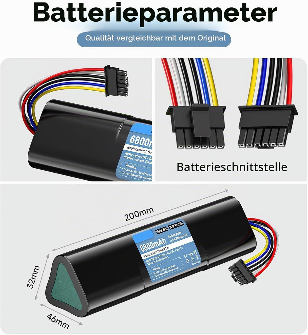 CITYORK 14,4V 6800mAh Akku für Neato Botvac D3 D3+ D5 D5+ D6 D7 Connected Vacuum Batterie