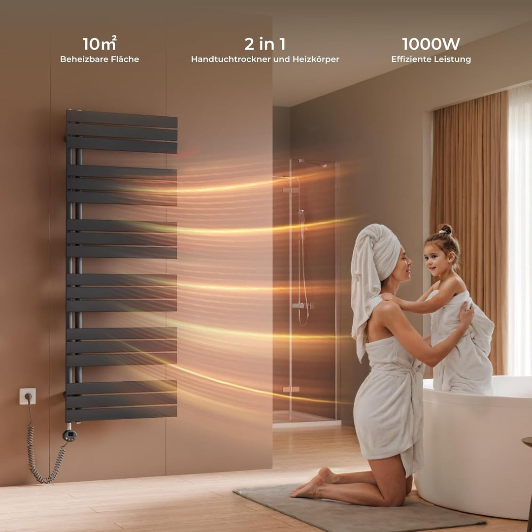 S'AFIELINA Badheizkörper Elektrisch 1599×500mm Anthrazit, 1000W Handtuchheizkörper Elektrisch mit Th