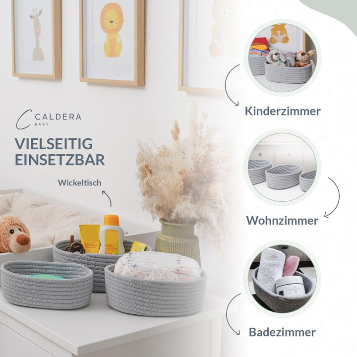 CALDERA® Elegante Körbchen im 3er-Set als Wickeltisch Organizer, perfektes Wickeltisch Zubehör für j