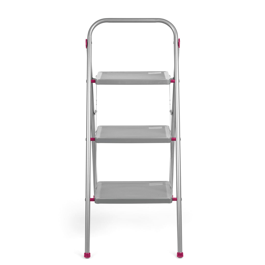 Kleeneze® KL068514EU zusammenklappbare 3-stufige Trittleiter für Heimwerker, 105 cm, rosa/grau, Trag