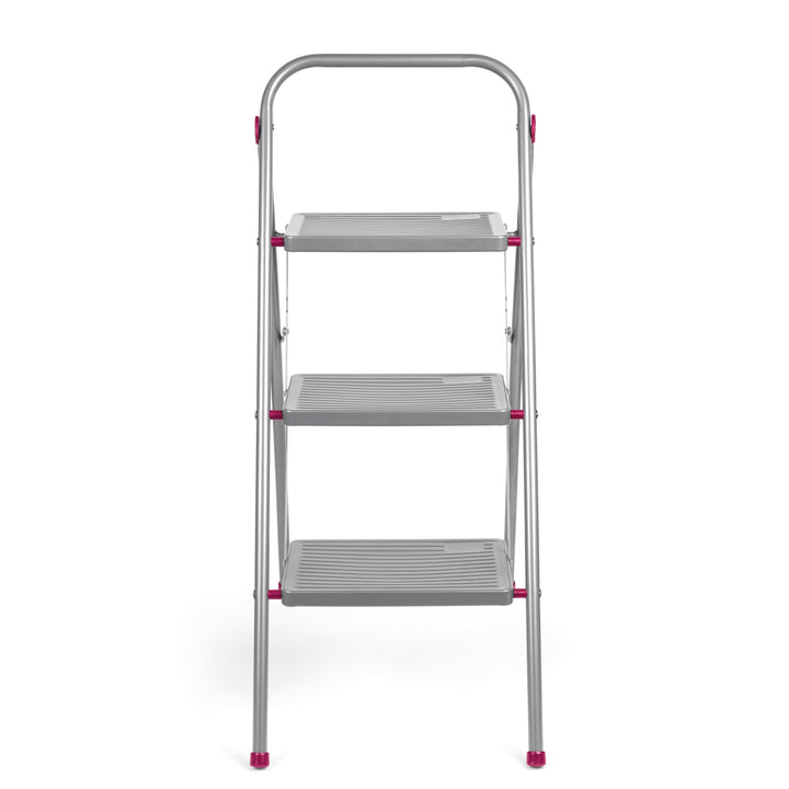 Kleeneze® KL068514EU zusammenklappbare 3-stufige Trittleiter für Heimwerker, 105 cm, rosa/grau, Trag