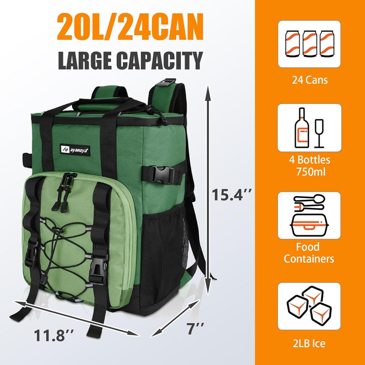 Kühlrucksack 20L Kühltasche Rucksack Gross Faltbar, 24 Dosen Kühl Thermo Rucksack Gross Isolierte Kü