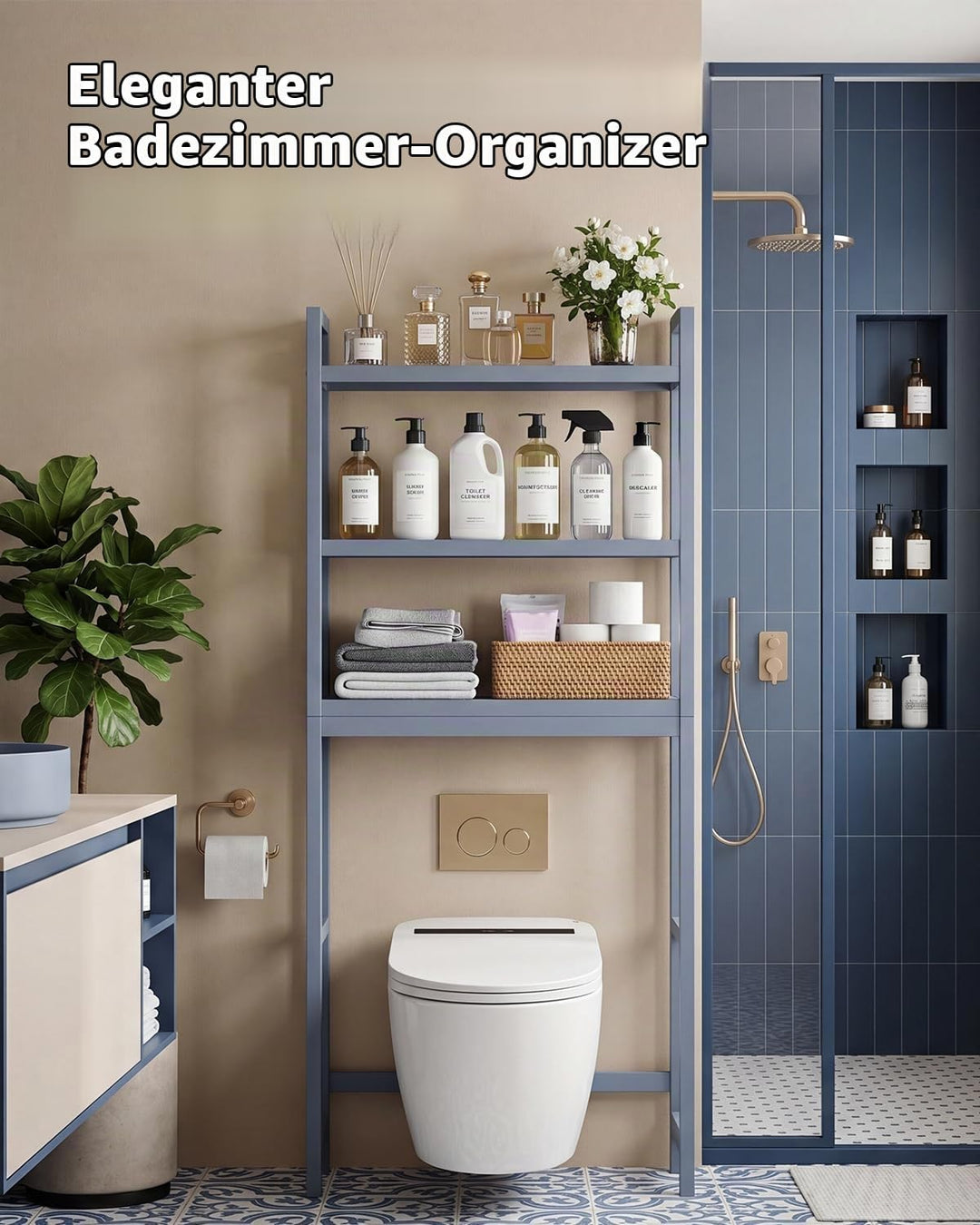 SMIBUY Badezimmer-Aufbewahrungsregal, Bambus-Über-der-Toilette-Organizer-Rack, freistehender WC-Plat