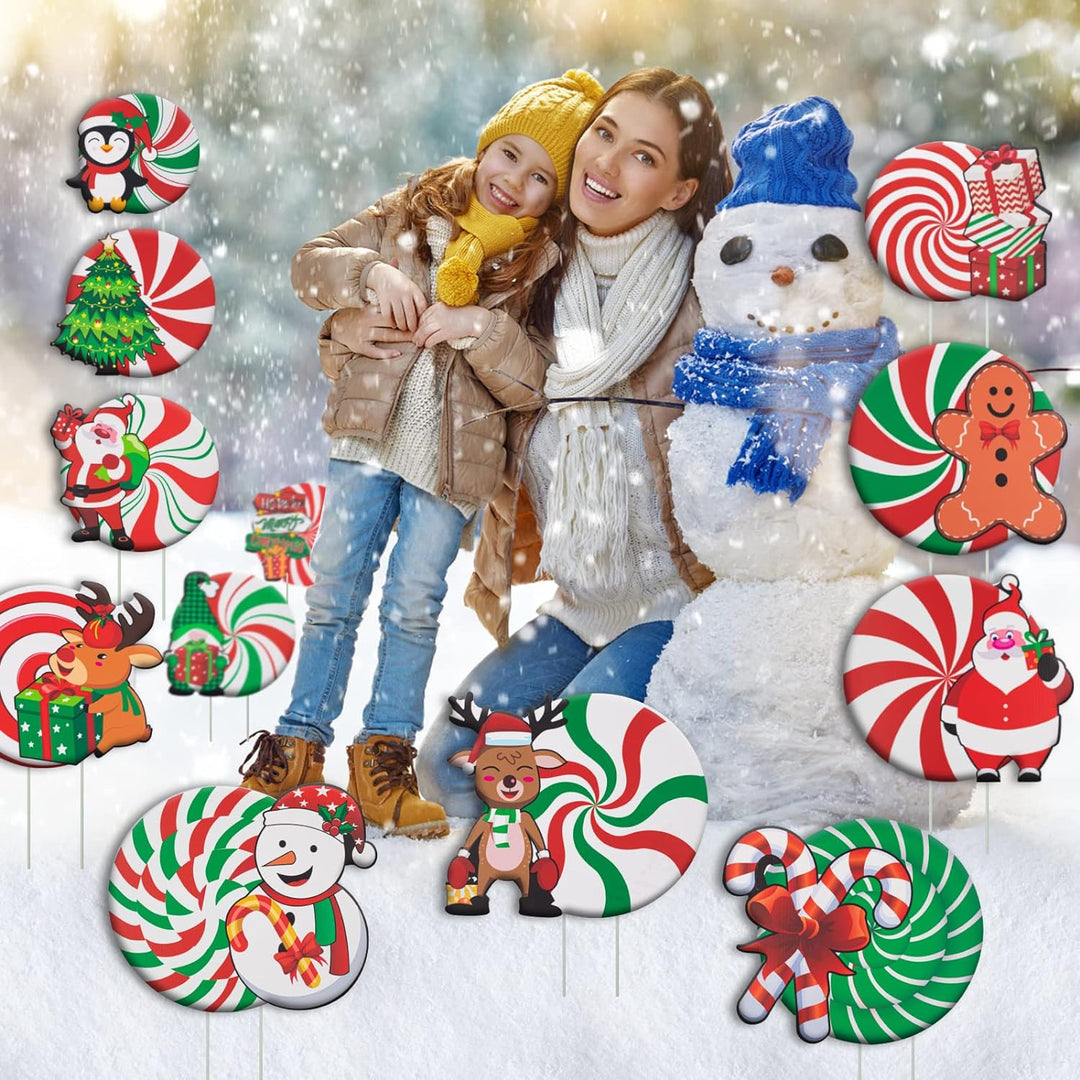 12Pcs Christmas Yard Signs Decorations, Candy Weihnachtsdeko Aussen Set, Wasserfester Doppelseitiger