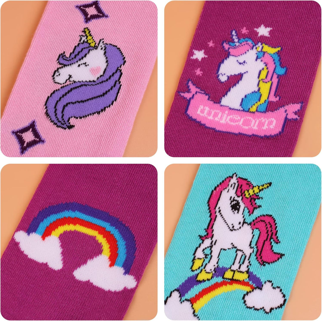 L&K-II 6er Pack Kinder Strumpfhose Mädchen Strumpfhose für Mädchen mit Einhorn Mustern und Farben in