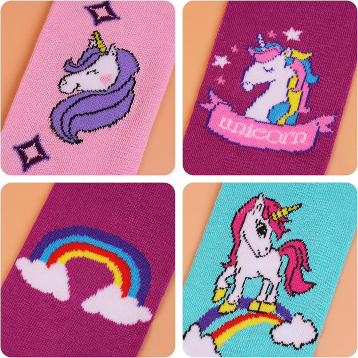 L&K-II 6er Pack Kinder Strumpfhose Mädchen Strumpfhose für Mädchen mit Einhorn Mustern und Farben in