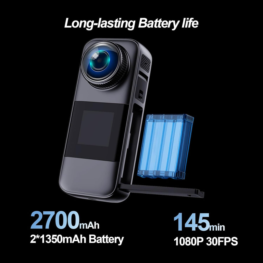 Action Cam Dotato di scheda di Memoria 32GB, Doppio schermo Telecamera Moto,Action Camera Con batter