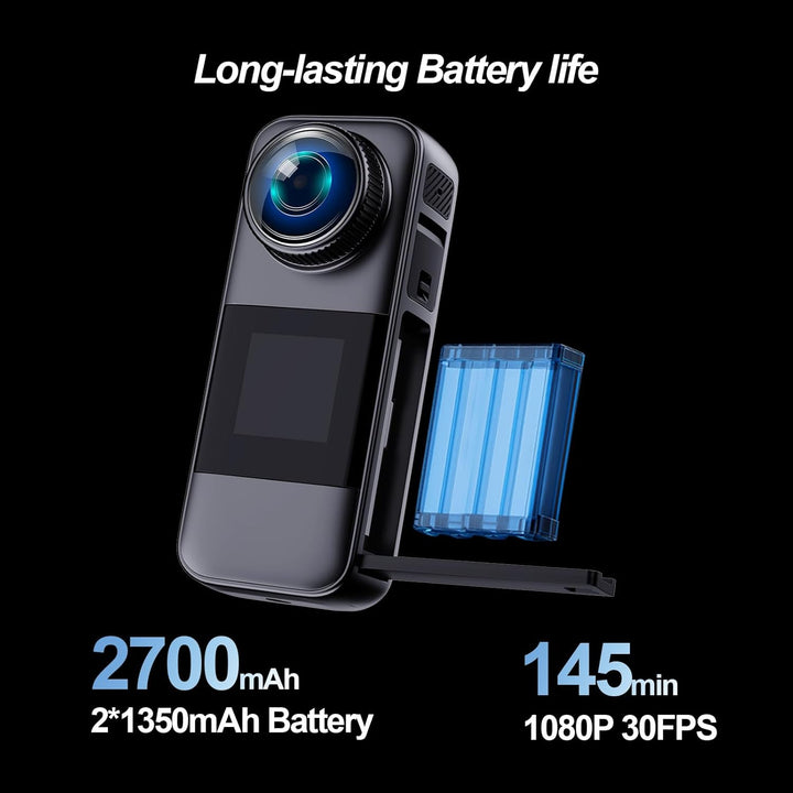 Action Cam Dotato di scheda di Memoria 32GB, Doppio schermo Telecamera Moto,Action Camera Con batter