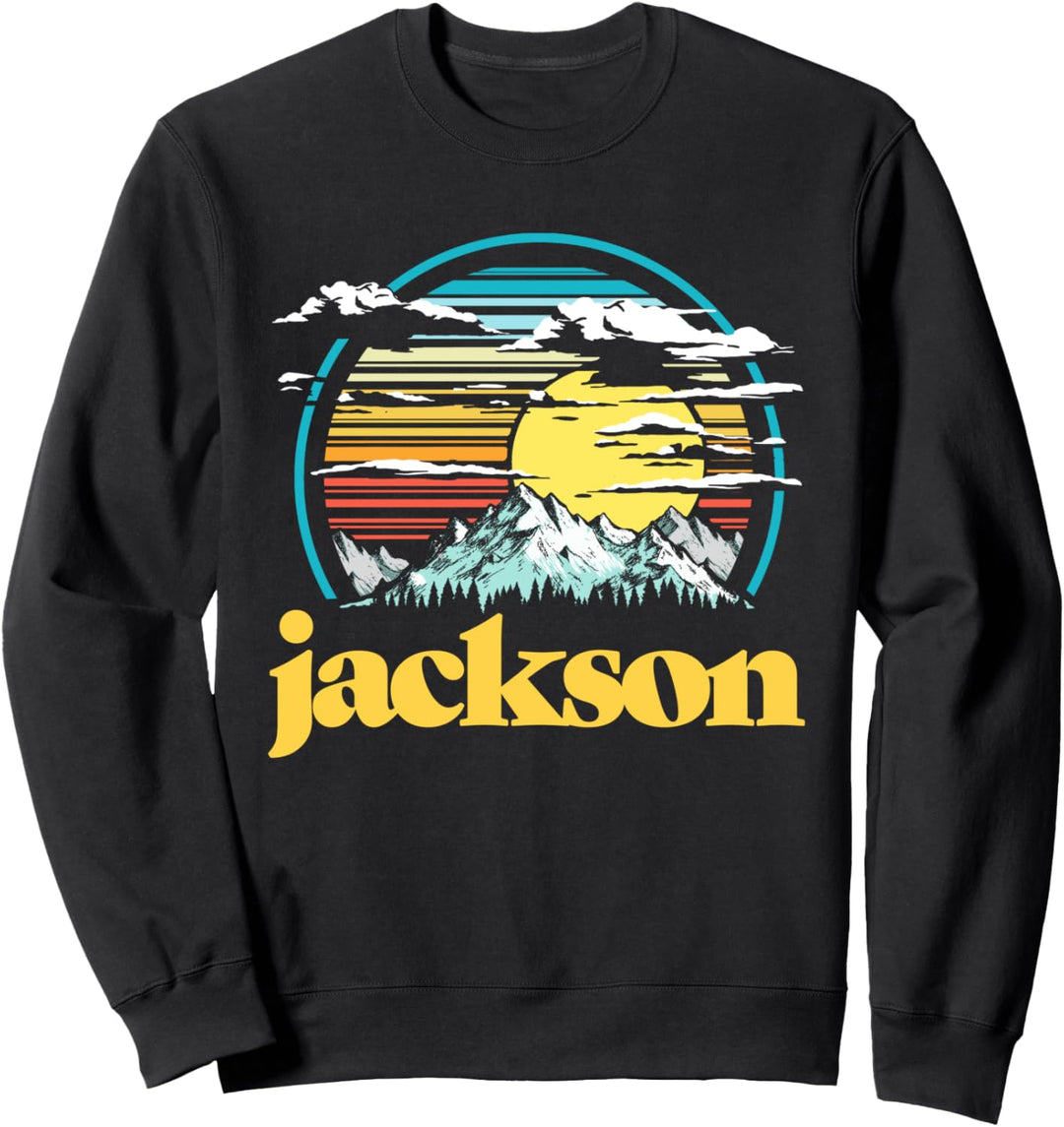 Retro Jackson Wyoming Vintage 80s Style Mountains & Sun Sweatshirt