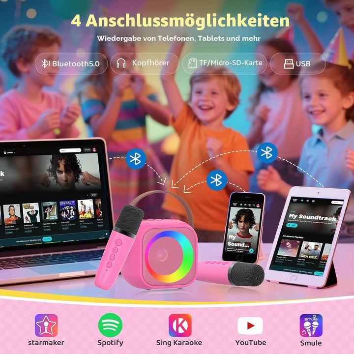 Karaoke Maschine mit 2 Karaoke Mikrofon, Tragbaren Bluetooth Lautsprecher für Erwachsene/Kinder, Ges