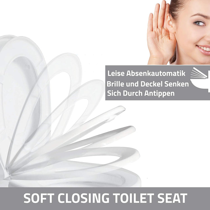 Aqua Bagno | Universeller Toilettendeckel &amp; WC-Sitz mit Absenkautomatik, abnehmbarer Klodeckel O-For