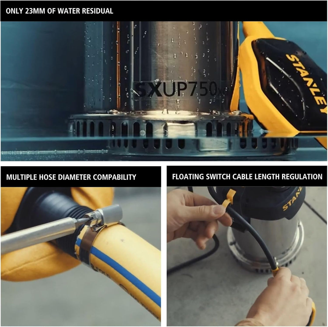 Stanley Tauchpumpe SXUP750XCE für Klarwasser (750 W,max. Förderleistung 11.000 l/h, max. Förderhöhe
