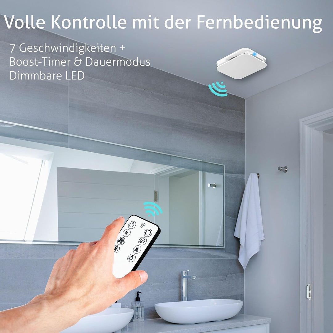 Turbionaire Trend Plus Abluftventilator für Bad, Küche, Fernbedienung, Multifunktion, max. 5,7 W, 7