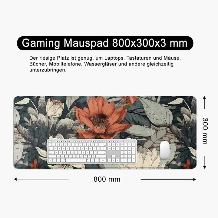 Schreibtischunterlage xl Mauspad Blumen 80x30 cm Gross Gaming Mousepad PC Professionelle Gamer Mausp