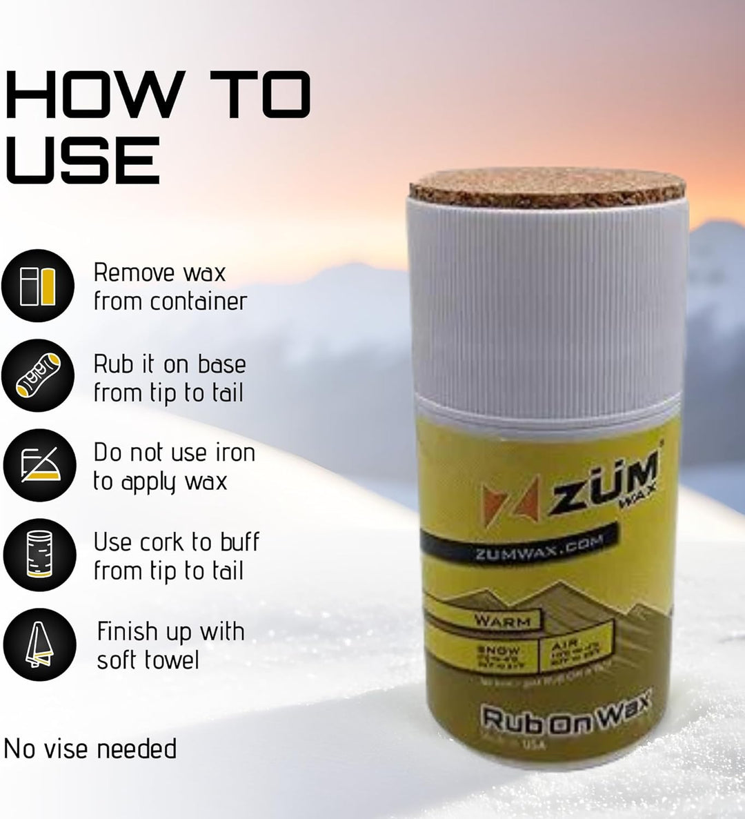 ZUMWax RUB ON WAX Ski/Snowboard - WARM Temperature - 70 gram - INCREDIBLY FAST!!! Excellent spring w