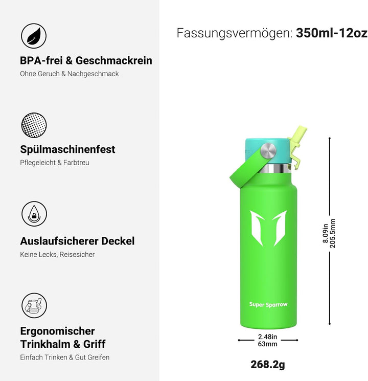 Super Sparrow Trinkflasche Edelstahl - Thermobecher - 350ml, 500ml, 750ml, 1L - Standardmund Stroh-D