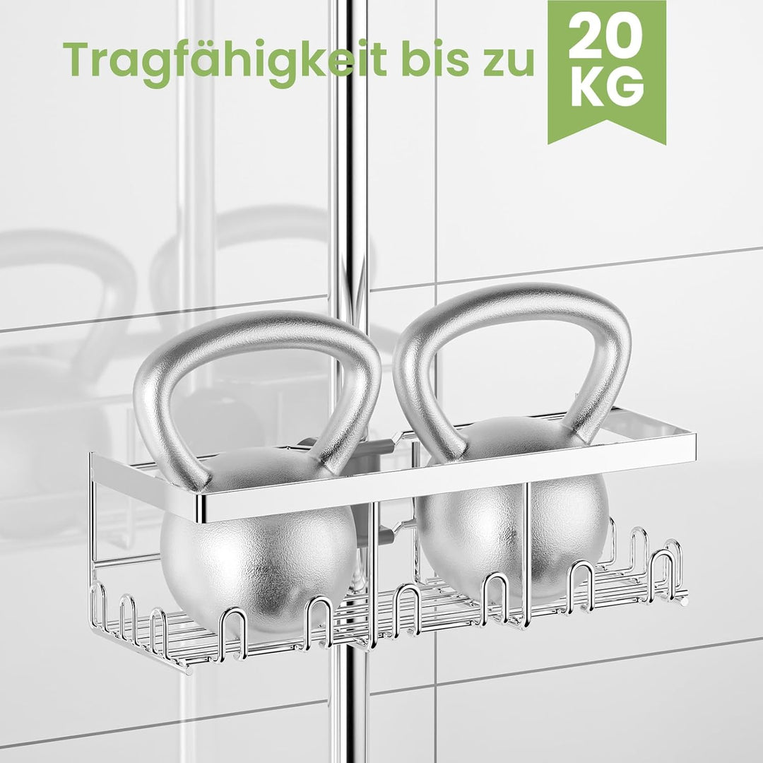 Duschablage Ohne Bohren für Duschstange (NUR für RUNDE Stangen 19mm-25mm)- Duschregal Aufbewahrungsr