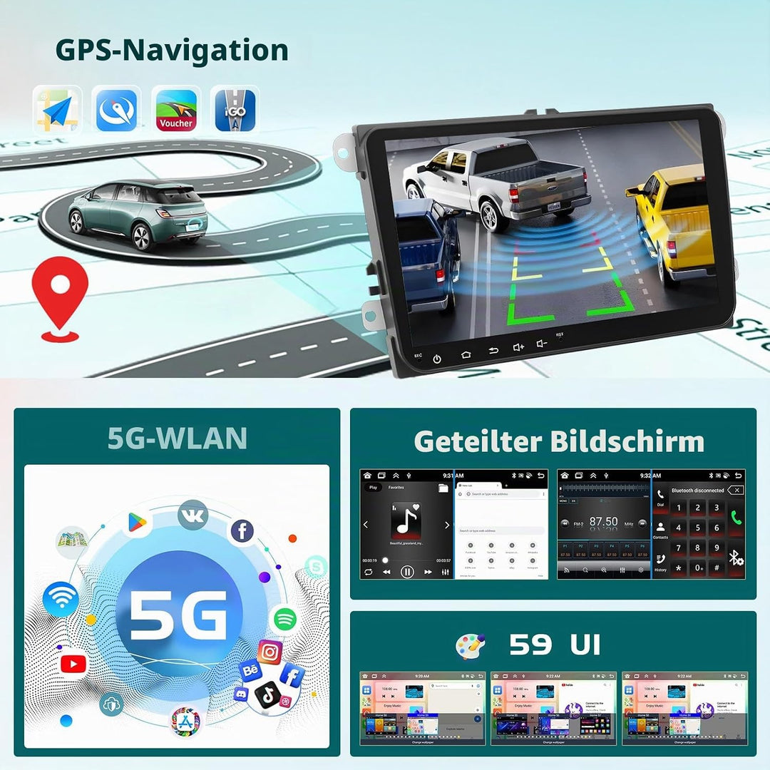 8 Core 6G+128G DSP Hikity Android 15 Autoradio für VW Golf 5 6 Passat Tiguan Polo Caddy Seat, 9-Zoll