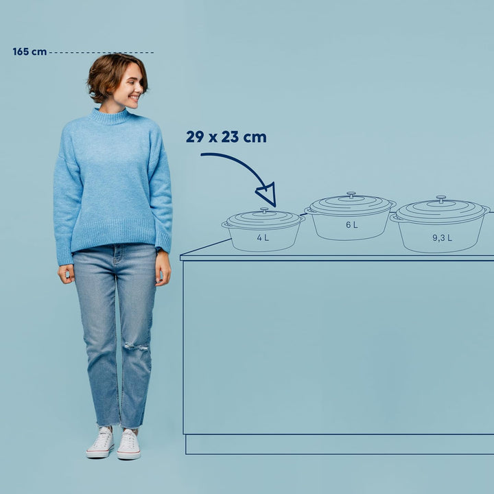 kela Bräter Gusseisen oval 4 Liter, Dutch Oven CALIDO, Induktion Gussbräter mit Deckel, Gusseisen To