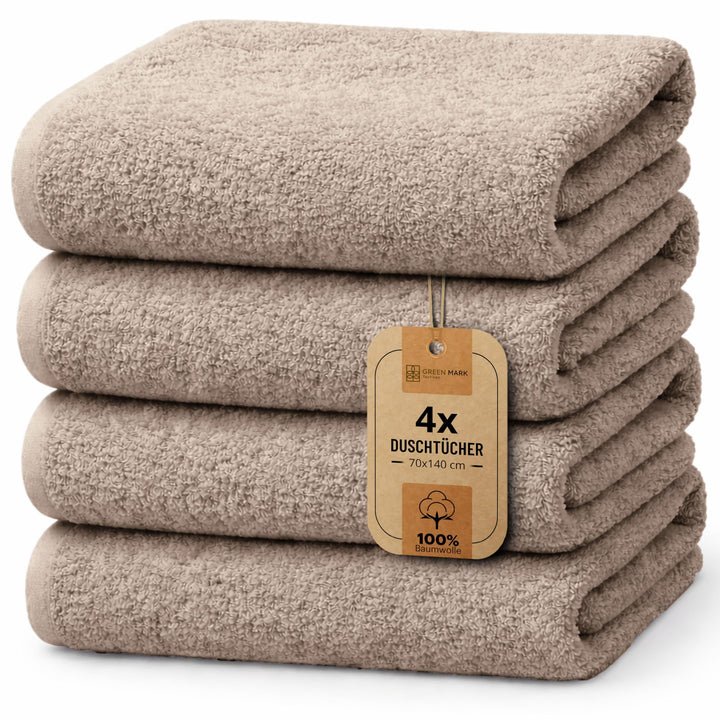 NatureMark 4er Pack Duschtücher, Grösse 70x140cm, Sand/Beige, 100% Baumwolle, Sand/Beige