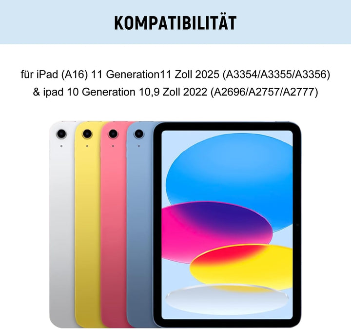 Lielax Hülle Tastatur für iPad (A16) 11./10. Generation (2025/2022), (11/10.9 Zoll), QWERTZ Layout K