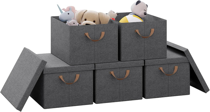 WOLTU Aufbewahrungsboxen 5er Set, Box mit Deckel Griffen, Aufbewahrungskorb faltbar, Stoffbox, Organ
