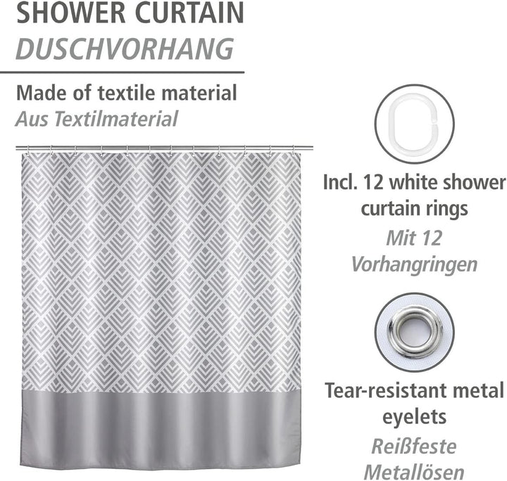 WENKO Anti-Schimmel Duschvorhang Echo, antibakterieller Textil-Vorhang mit Antischimmel Effekt, wasc