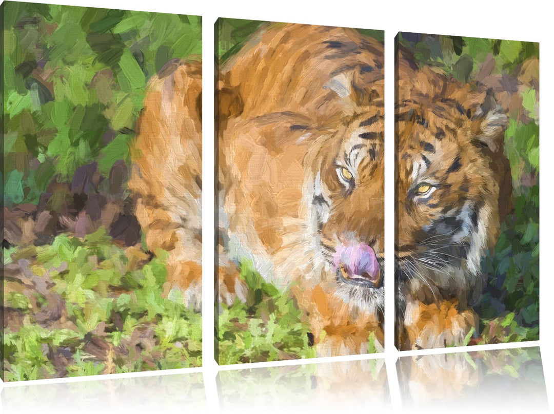 grosser Tiger Spezial 3-Teiler Leinwandbild 120x80 Bild auf Leinwand, XXL riesige Bilder fertig gera