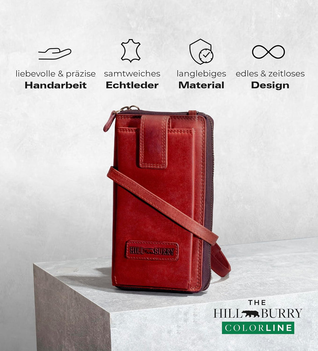 Hill Burry Echtleder Handy Portemonnaie Rinara I Geldbörse | Umhängetasche | Handy Wallet hochwertig