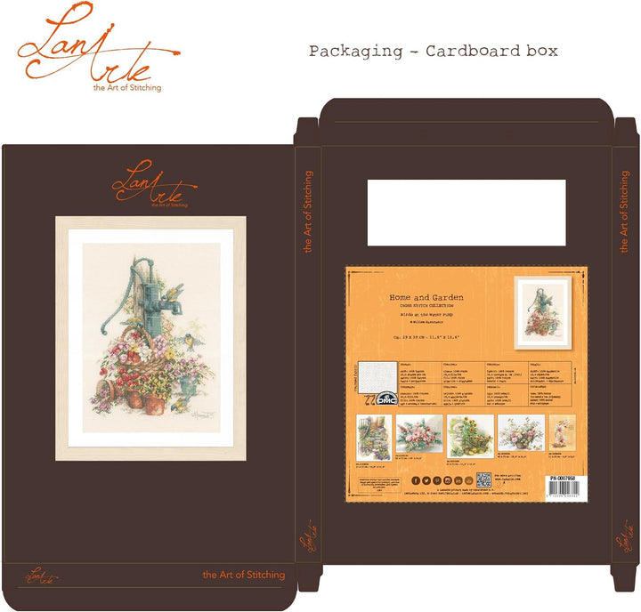 Lanarte PN-0007958 Kreuzstichset Blumen/Wasserpumpe, Zahlmuster Zählmusterpackung, Baumwolle, mehrfa