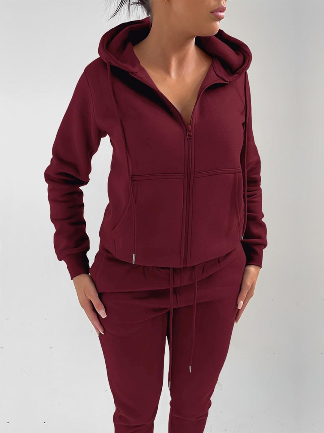 REORIA Damen Trainingsanzüge Warm Baumwolle Hausanzug Dicker Jogginganzug Set Langarmes Activewear W