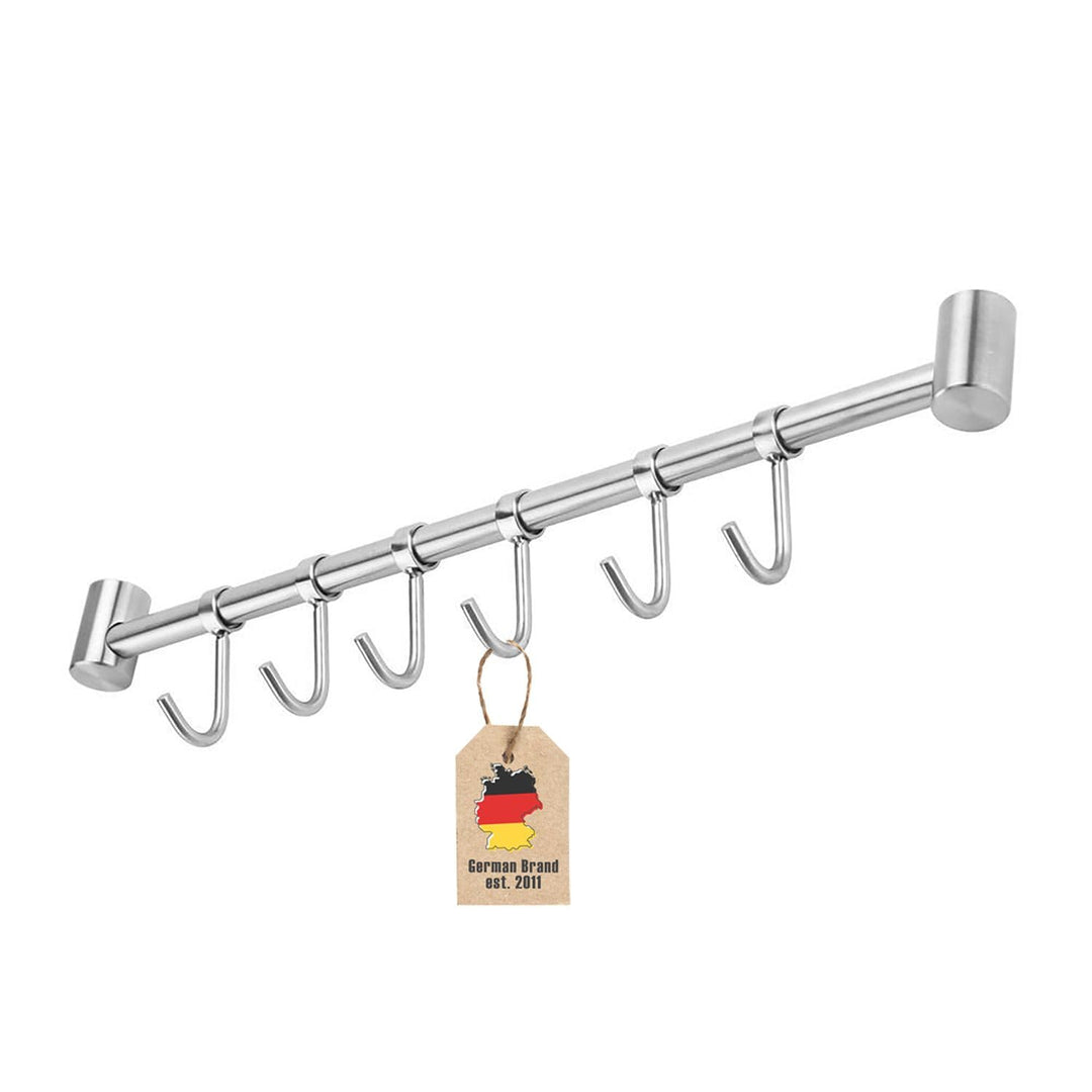 Hängeleiste für die Küche aus Edelstahl mit 6 beweglichen Haken zum Bohren - 35.8 x 3.4 x 2.2 cm - K